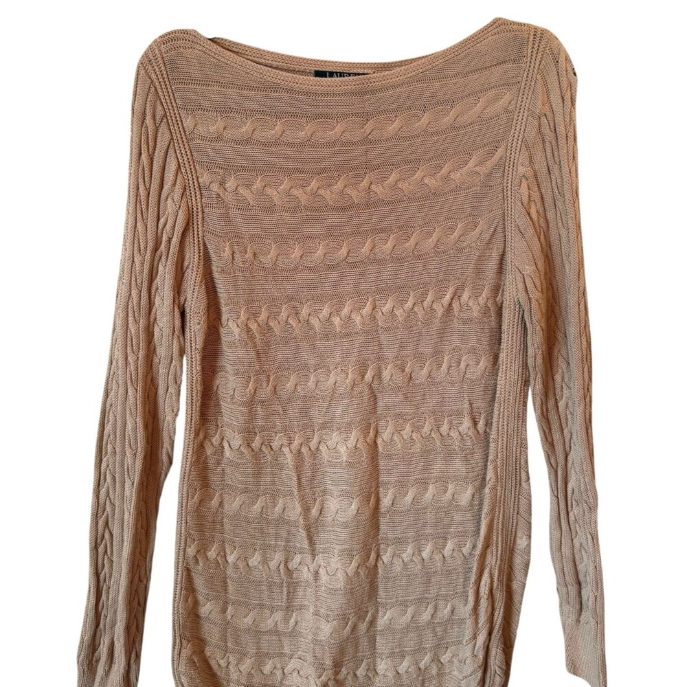 Lauren Ralph Lauren Women’s Size L Boatneck Cable-Knit Sweater Gold - Picture 3 of 11